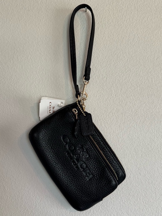 Coach Handbags - Coach Black Pebbled Leather Double Zip Wristlet with Gold Hardware